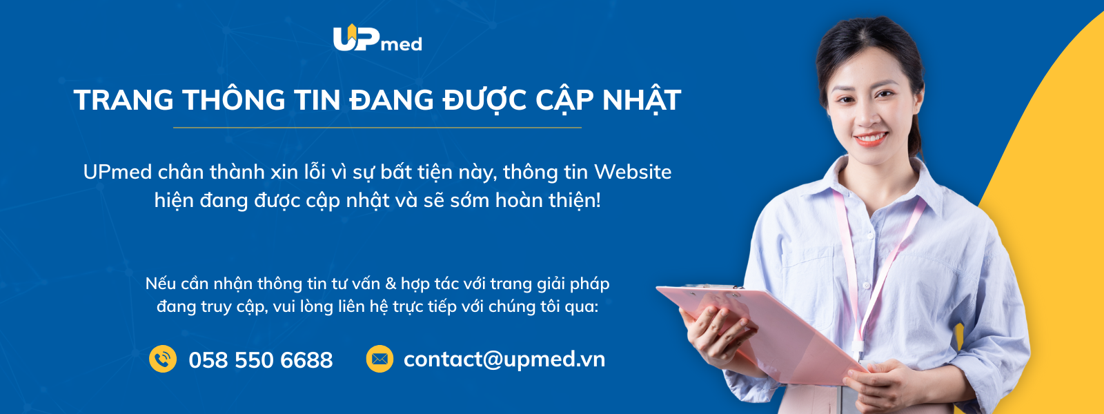 Banner thông tin Website UPmed thông báo đang cập nhật
